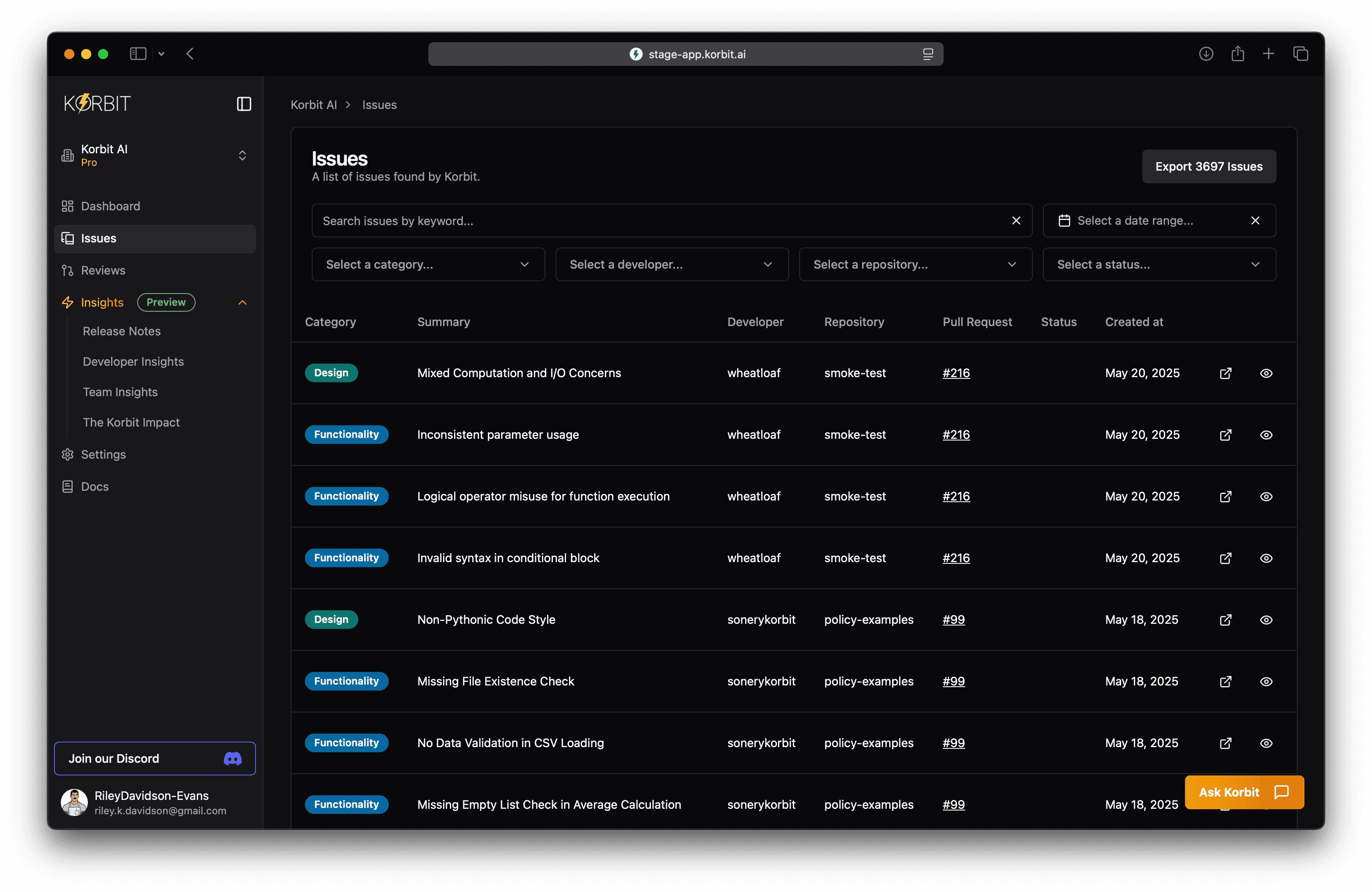 Issues Tab
