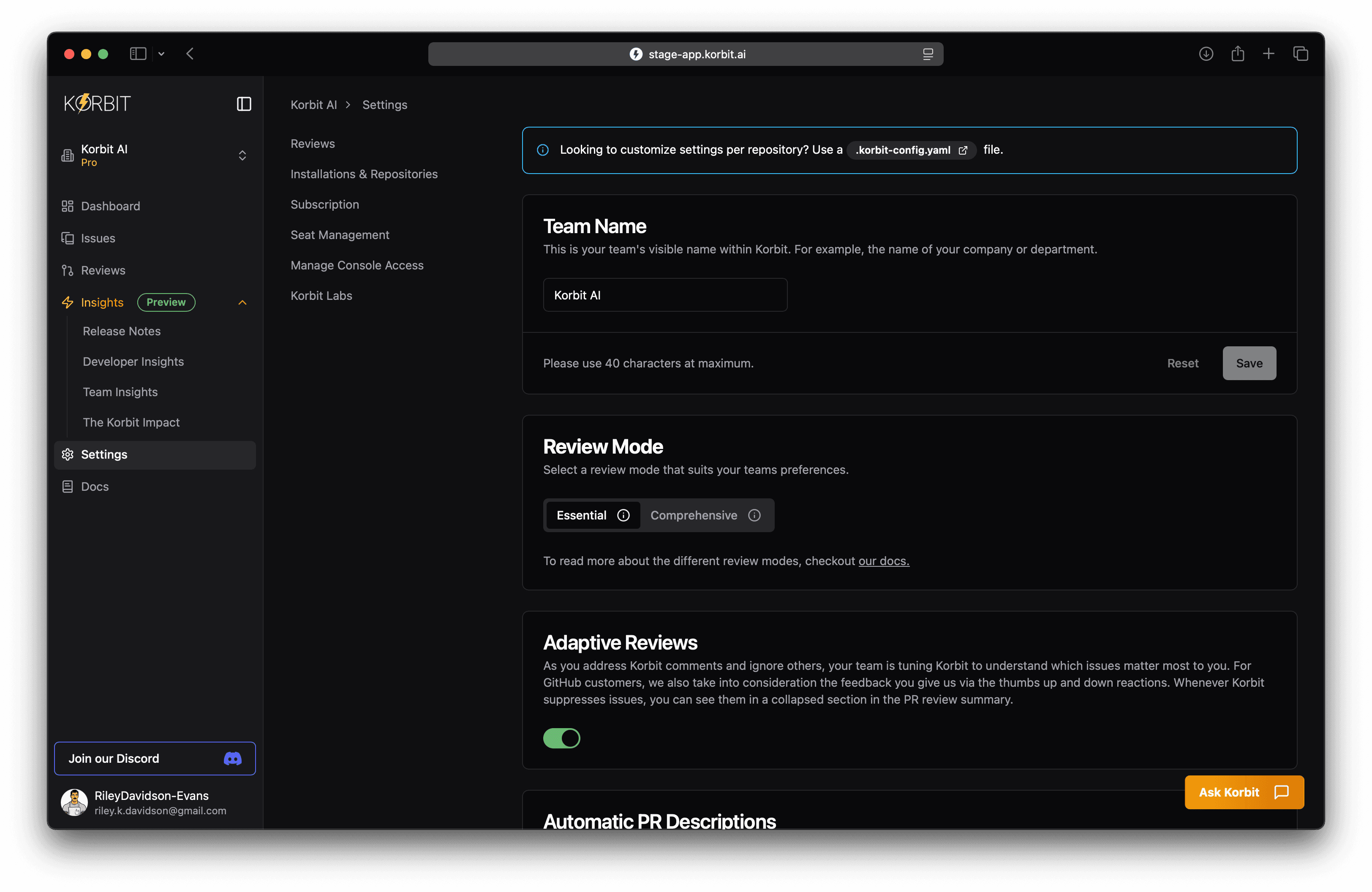 Settings Page